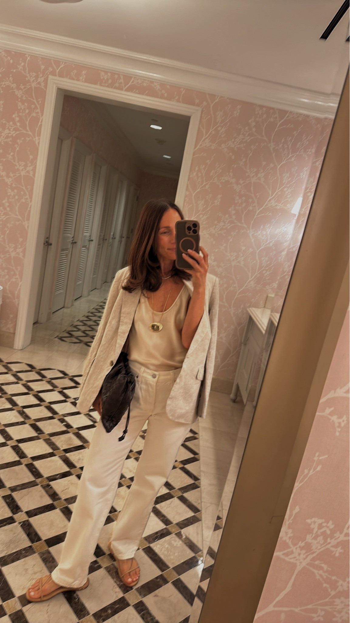 Parent’s evening out 
same jeans as yesterday (short gal friendly) 
Silk top 
Linen blazer

#LTKOver40