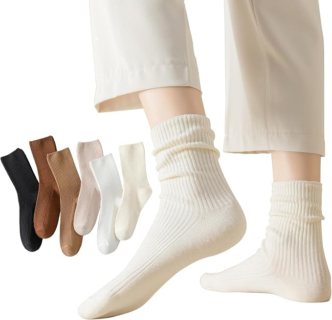Flydo 6 Pack Women's Crew Socks - Cotton, Cute Casual Athletic Soft Aesthetic | Amazon (US)