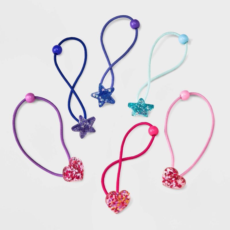 Girls' 6pk Glitter Heart Elastic Hair Ties - Cat & Jack™ | Target