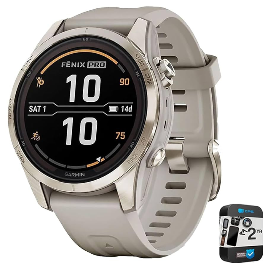 Garmin Fenix 7S Pro Solar, Sapphire, Soft Gold Steel, Light Sand Bundle with 2 Year Enhanced Prot... | Amazon (US)