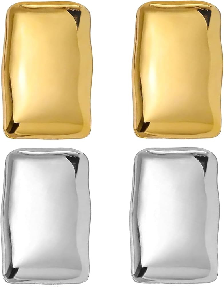 Chunky Gold Rectangle Stud Earrings for Women Statement Earrings Minimalist Earrings Trendy Big E... | Amazon (US)