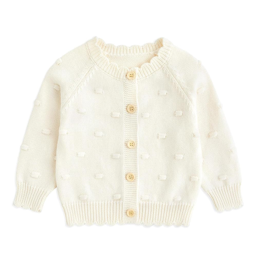 Simplee kids Baby Girl Knit Cardigan Sweater Cream Cotton Autumn Coat | Amazon (US)