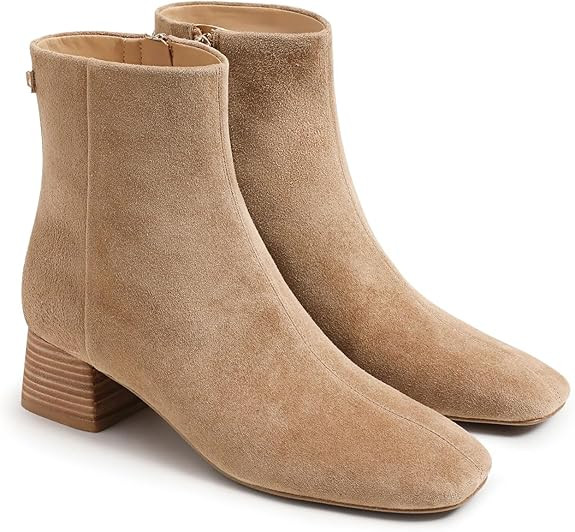 Coutgo Womens Ankle Boots Chunky Low Heel Square Toe Booties Side Zipper Winter Dress Shoes | Amazon (US)