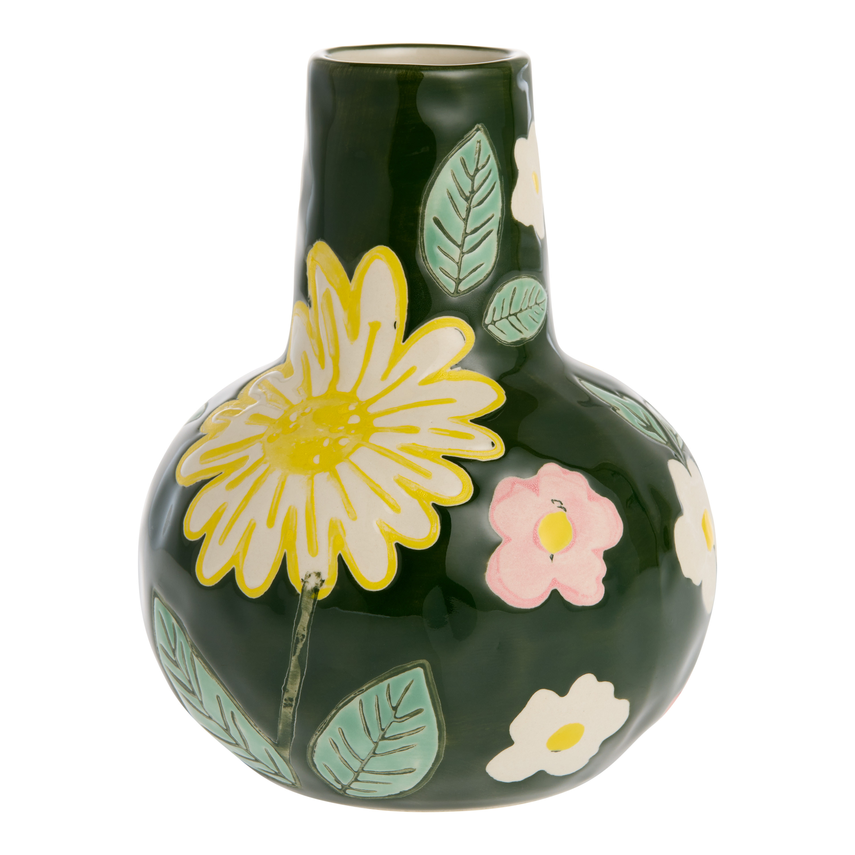 Green Ceramic Modern Floral Gourd Vase | World Market