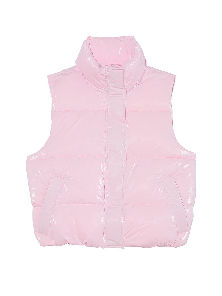 Buy High Shine Marshmallow Puffer Vest by PINK, Pink Tulip Bling - Order Jackets & Outerwear onli... | Victoria's Secret (US / CA )