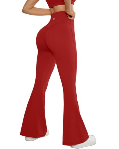 SUUKSESS Women Flare Leggings Scrunch Butt Lifting Bootcut High Waisted Tummy Control Bell Bottom Yoga Pants (Red,XL) | Amazon (US)