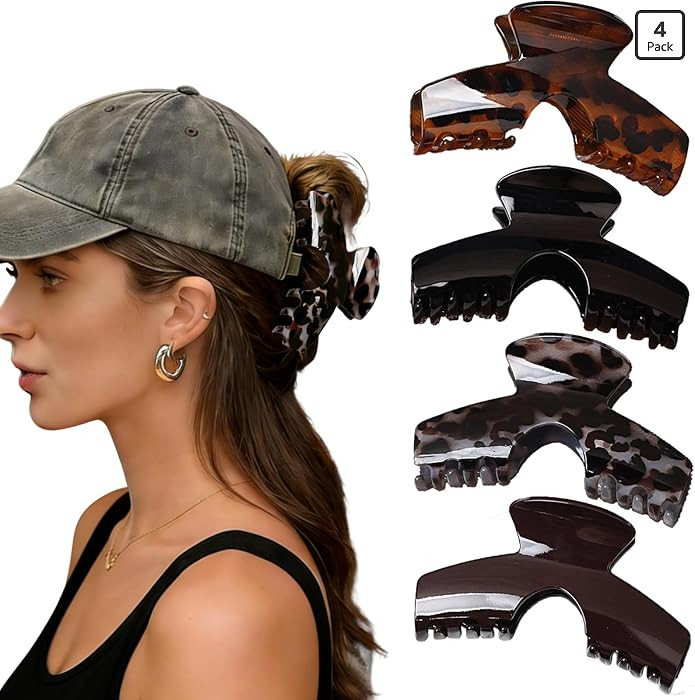 4PCS Hat Claw Clips, Trucker & Baseball Hat Hair Clips for Women, Strong Grip Claw Clips for Thic... | Amazon (US)