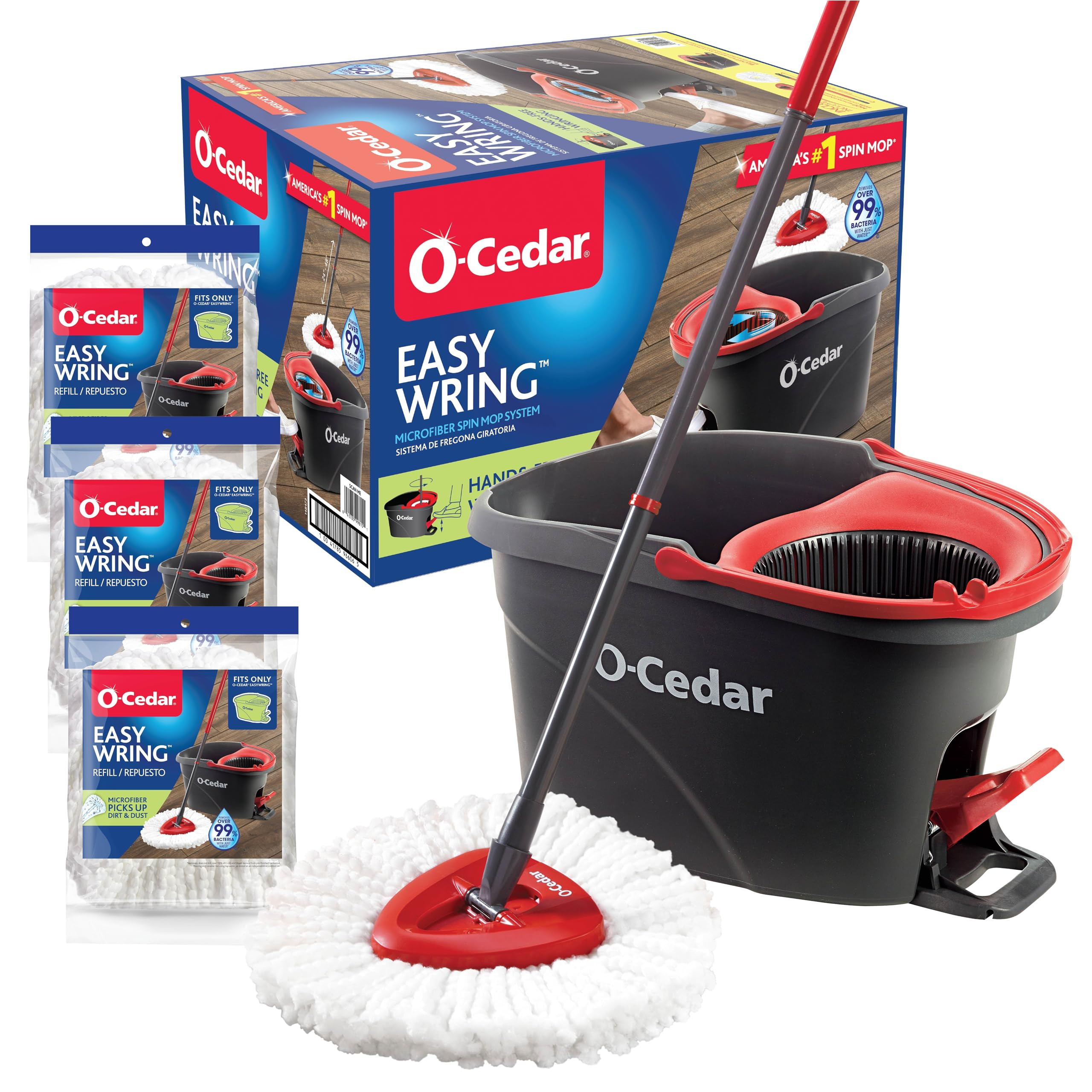 O-Cedar Easywring Microfiber Spin Mop & Bucket Floor Cleaning System with 3 Extra Refills | Amazon (US)