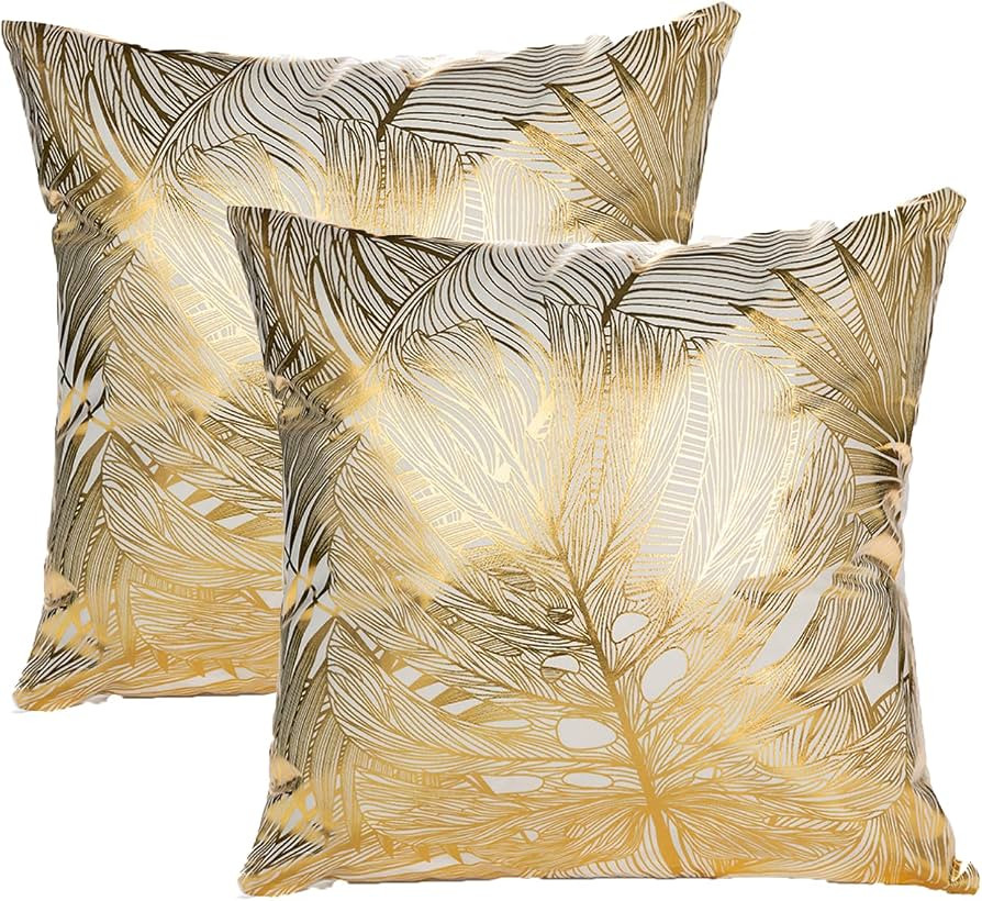Gold and White Throw Pillows Farmhouse Decorative Throw Pillow Case Indoor Outdoor Cushion Cover ... | Amazon (US)