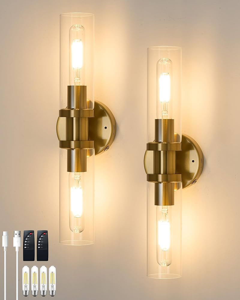 Rechargeable Battery Operated Wall Sconce Set of 2, Modern Wireless Wall Lights, Dimmable Cordles... | Amazon (US)