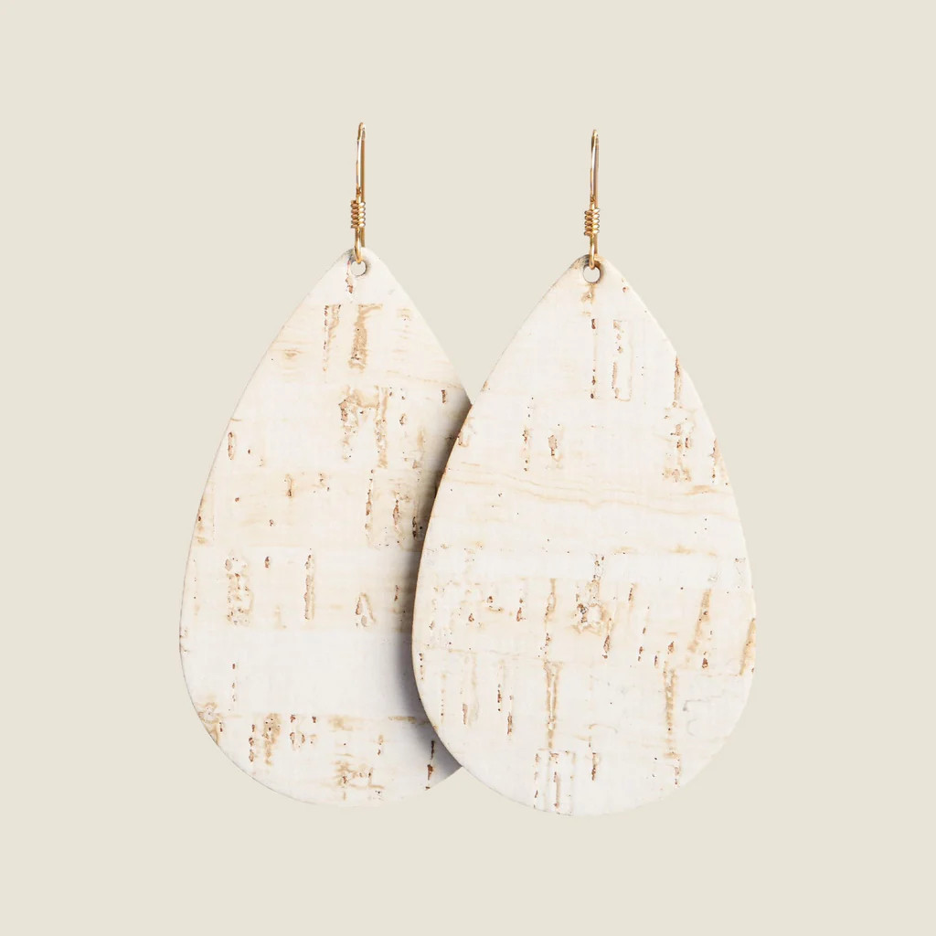 White Cork Teardrops | Nickel and Suede