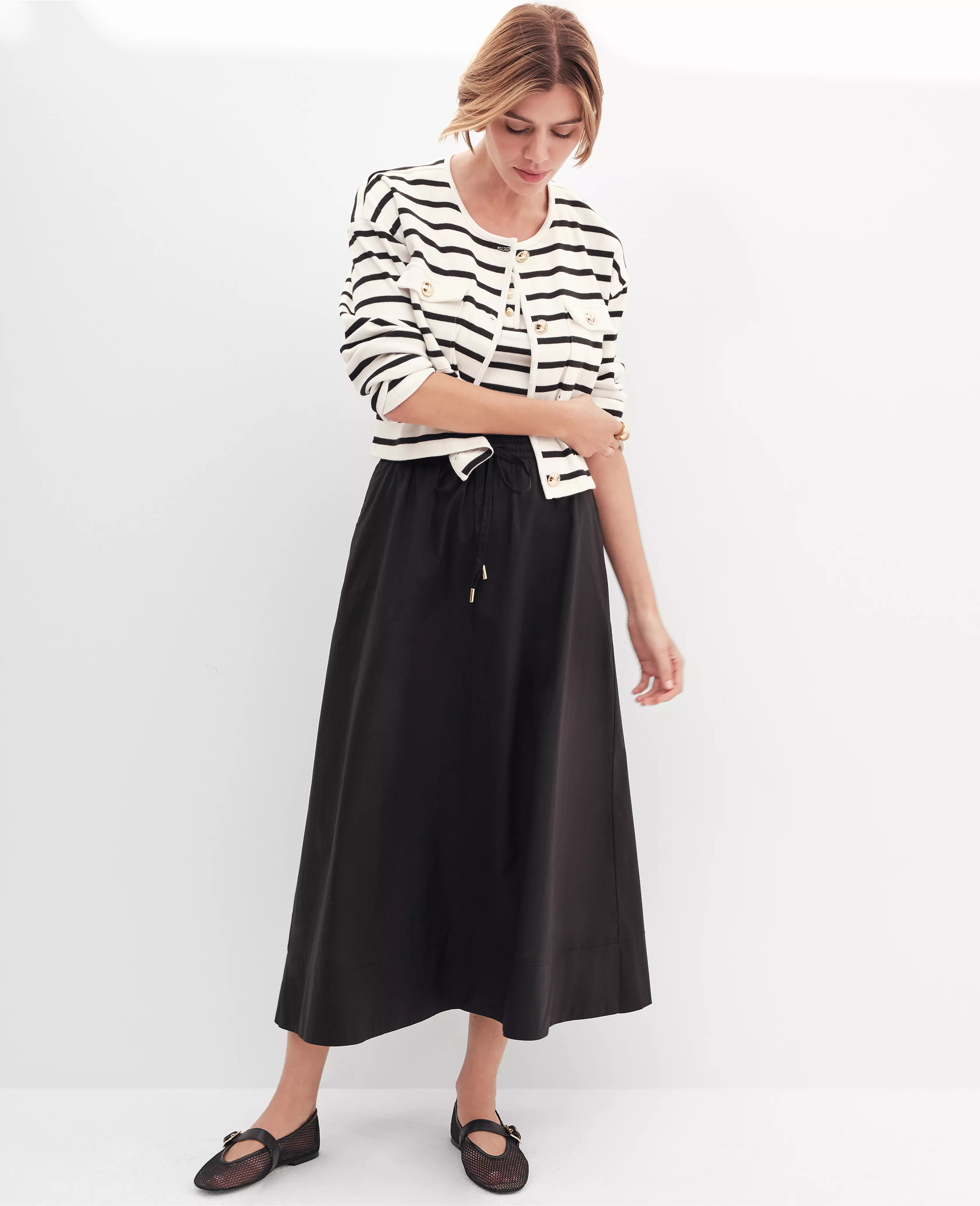 Weekend Collection Voile Drawstring Midi Skirt | Ann Taylor