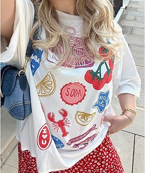 Women Y2k Oversized Summer Tops Cute Fruit Loose Fit Vintage T Shirts Crew Neck Aesthetic Graphic... | Amazon (US)