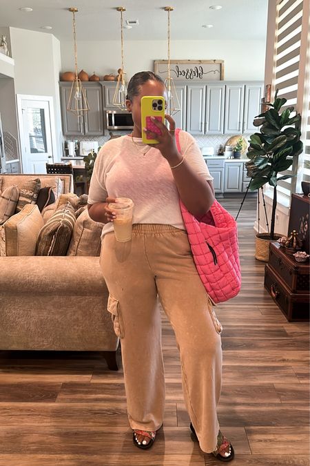 cargo pants - sweatpants - white tee - everyday outfit - everyday fashion - simple outfit - casual outfit - target - target style - target finds - tote - slides - 

#LTKfindsunder100 #LTKstyletip #LTKfindsunder50