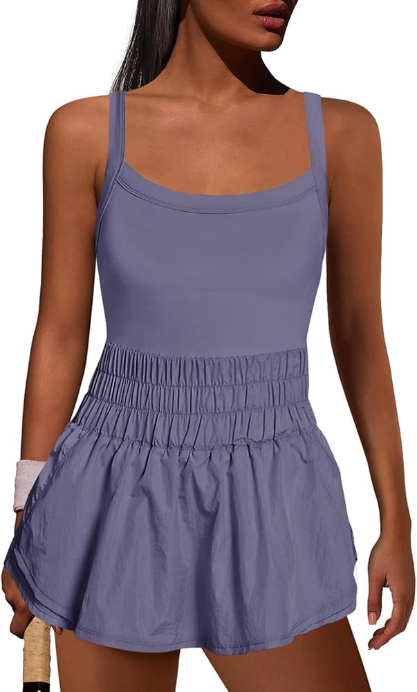 ReachMe Womens Workout Romper Athletic Dress One Piece Jumpsuits Sleeveless Running Skortsie Acti... | Amazon (US)