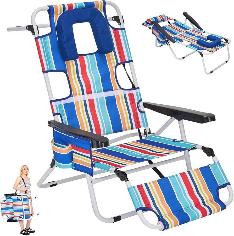 5 Position Folding Beach Chair with Face Hole, Portable Backpack Foldable Lounge Chair w/Headrest... | Amazon (US)