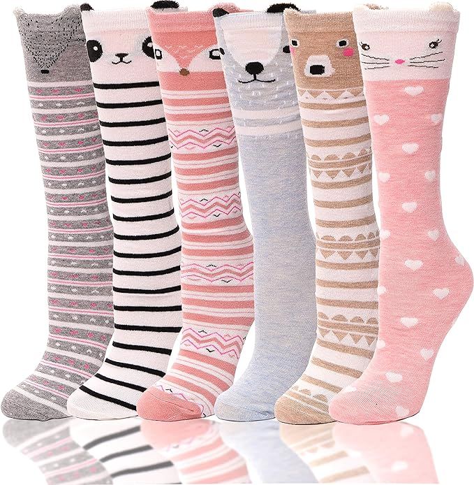 ANTSANG Kids Girls Knee High Socks 6 Pairs Long Boot Fun Animal Pattern Tall Cute Crazy Funny Soc... | Amazon (US)