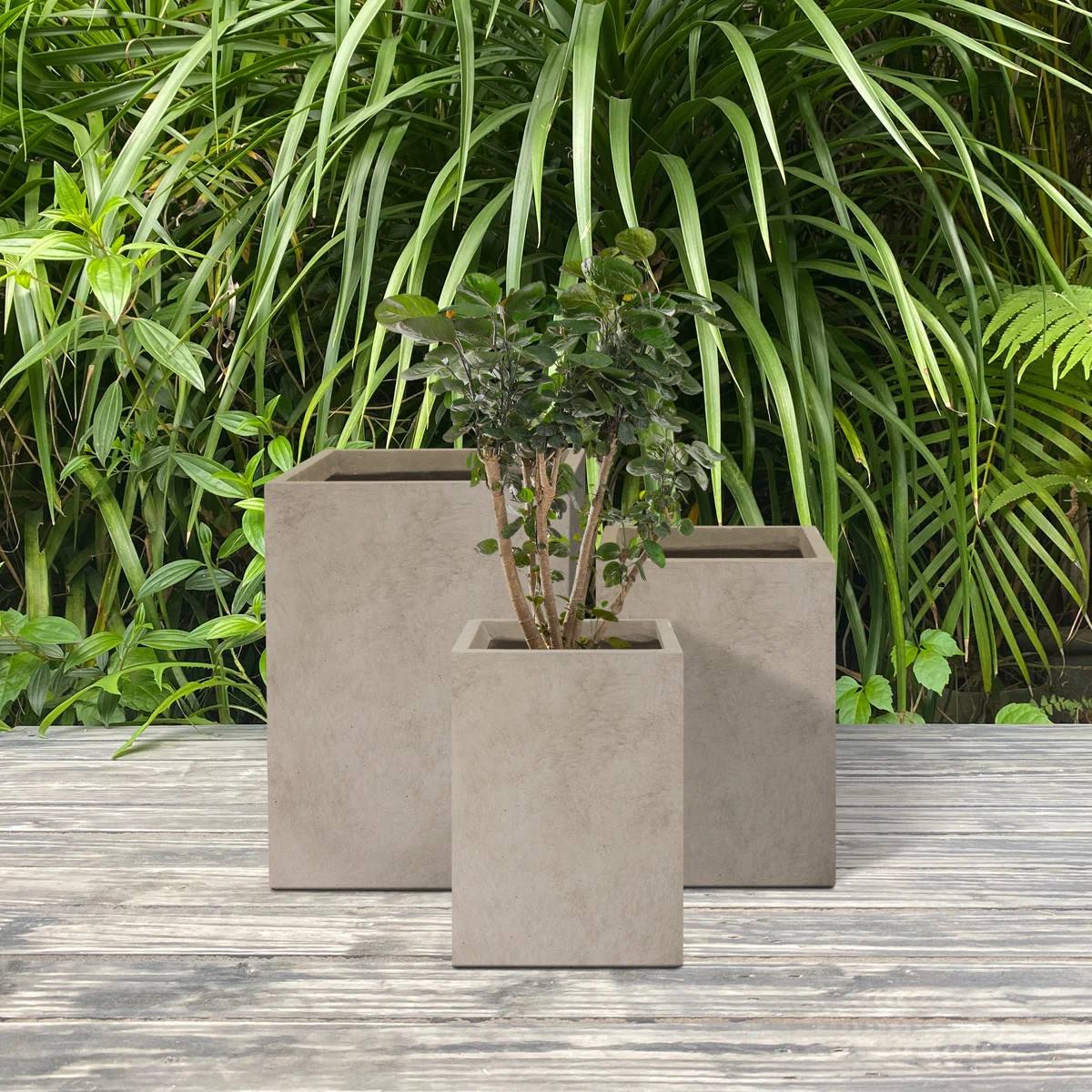 Wurster 3 Piece Lightweight Modern Square Outdoor Planters, 19, 16 and 13 Inch Tall Set | Wayfair North America