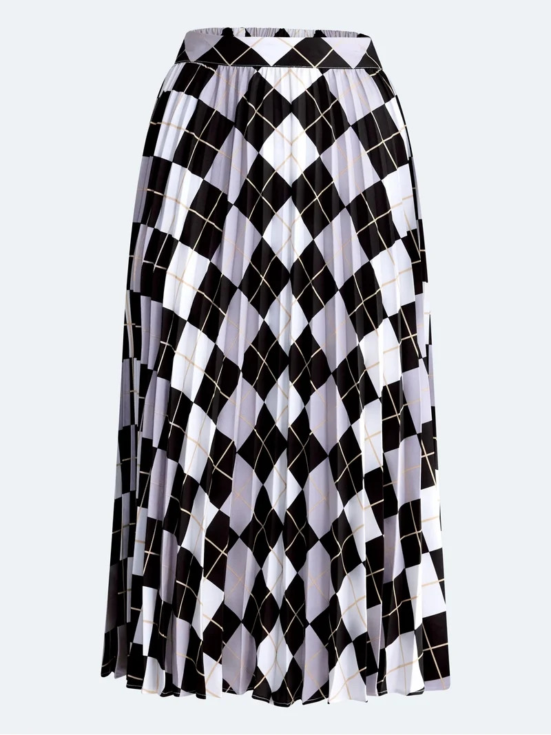 Free Assembly Women's and Women's Plus Sunburst Pleat Argyle Maxi Skirt, Sizes XS-4X | Walmart (US)