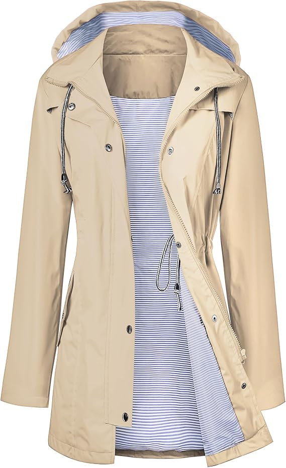 LOMON Raincoat Women Waterproof Long Hooded Trench Coats Lined Windbreaker Travel Jacket S-XXL | Amazon (US)