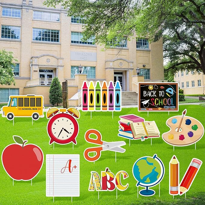 12 Pcs Back to School Lawn Decorations Welcome Back to School Yard Signs with Stakes Welcome Back... | Amazon (US)