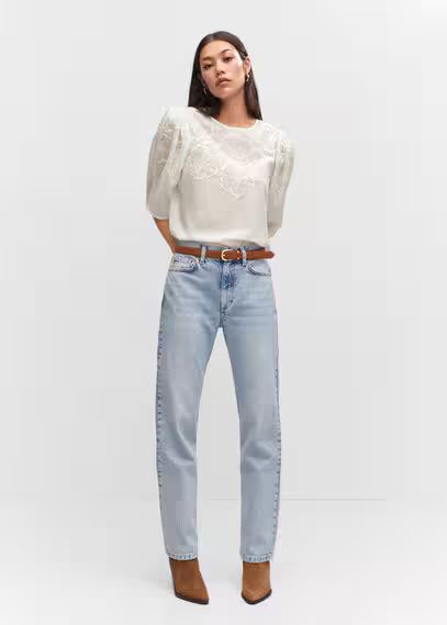 Floral embroidered blouse -  Women | Mango USA | MANGO (US)