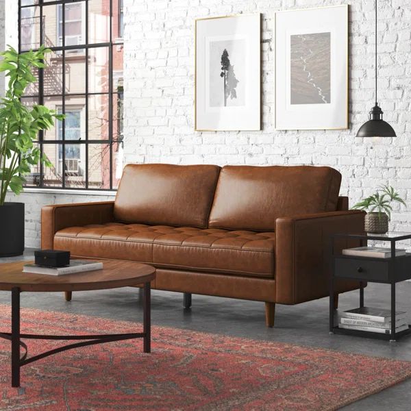 Clark 80'' Genuine Leather Square Arm Sofa | Wayfair North America