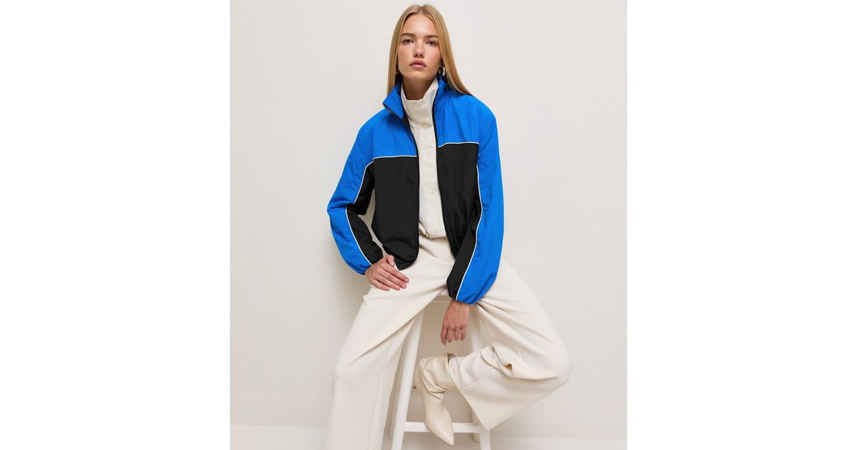 Women's Blue Colour Block Zip Up Funnel Neck Windbreaker Jacket New Look | New Look (UK)