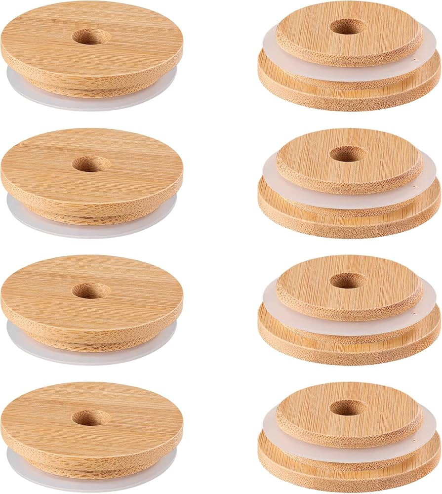 DOITOOL 8Pcs Bamboo Jar Lids with Straw Hole, Reusable Bamboo Lids for Beer Can Glass, 70mm Bambo... | Amazon (US)