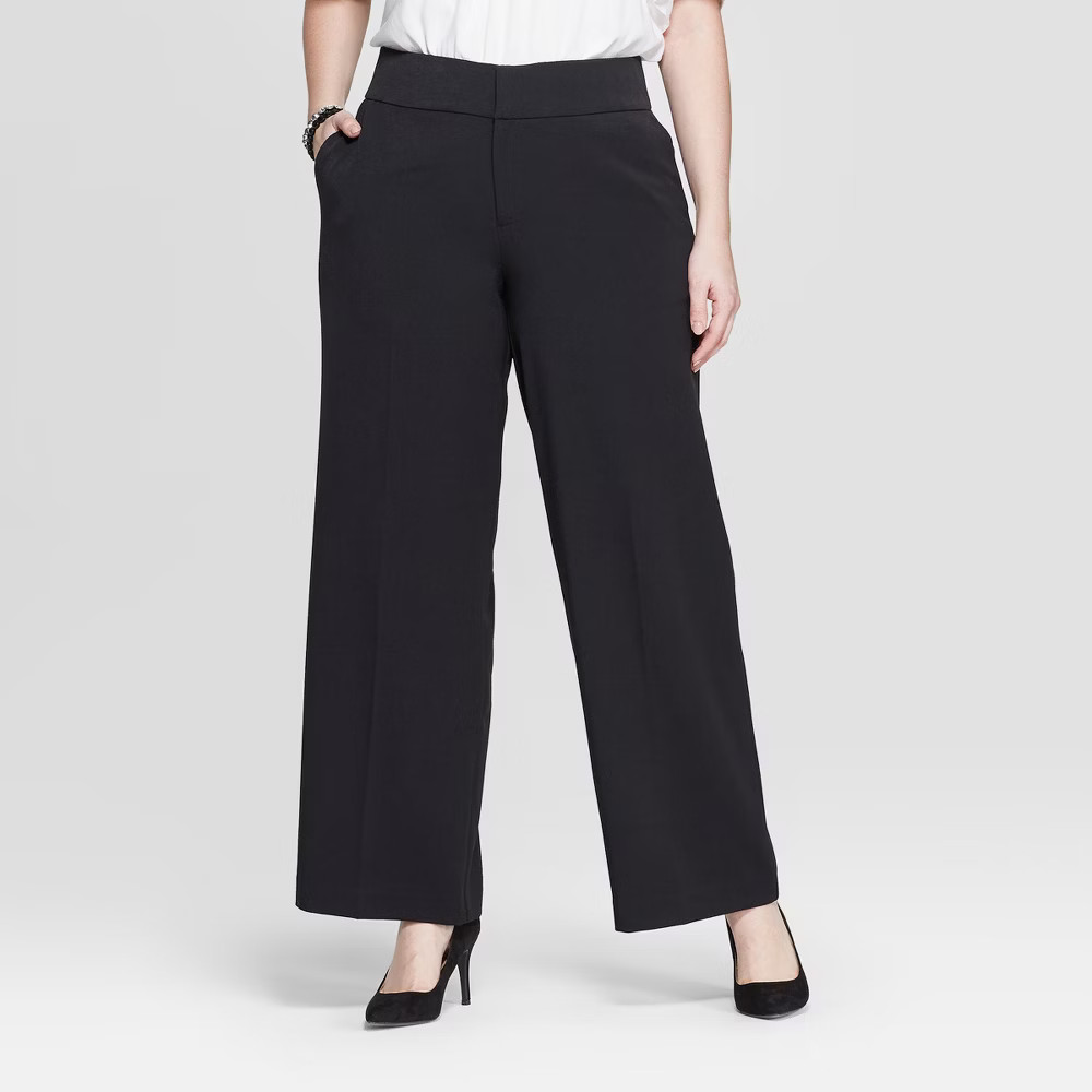 Women's Plus Size Mid-Rise Wide Leg Pants - Ava & Viv Black 14W | Target