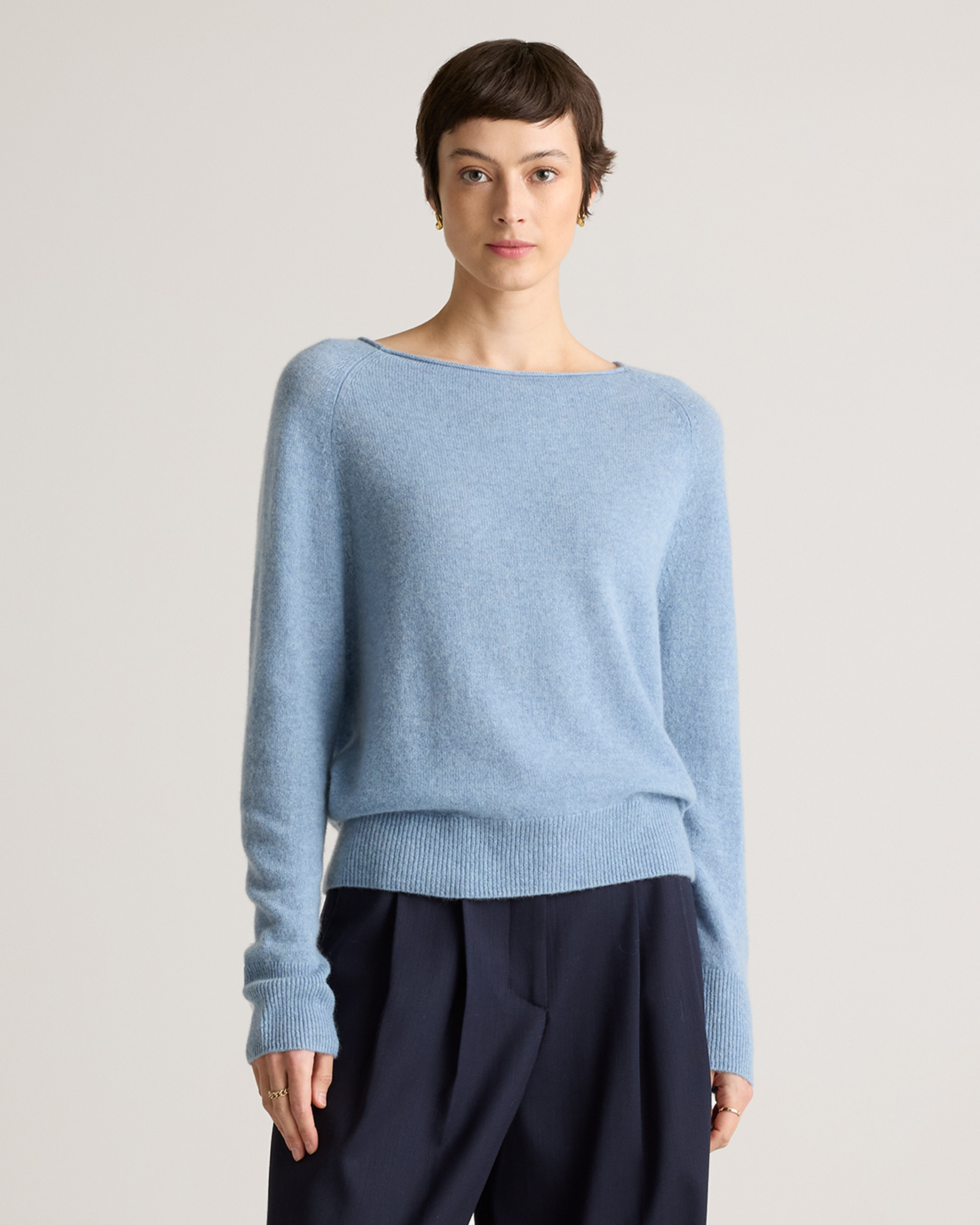 Quince | Women's Mongolian Cashmere Boatneck Sweater in Faded Denim, Size Small | Quince