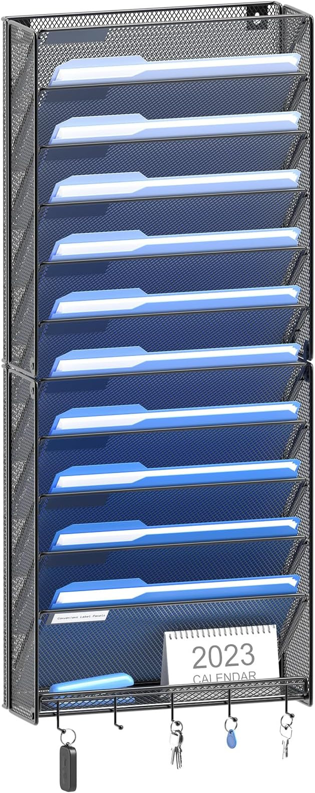 OUTWOLF Hanging Wall File Organizer with Hooks, 12 Tier Vertical Wall Mount File Holder, File Fol... | Amazon (US)
