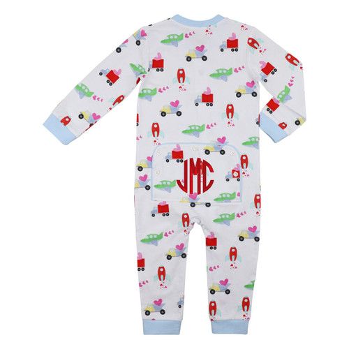 Airplane And Truck Valentine Zipper Pajamas | Cecil and Lou