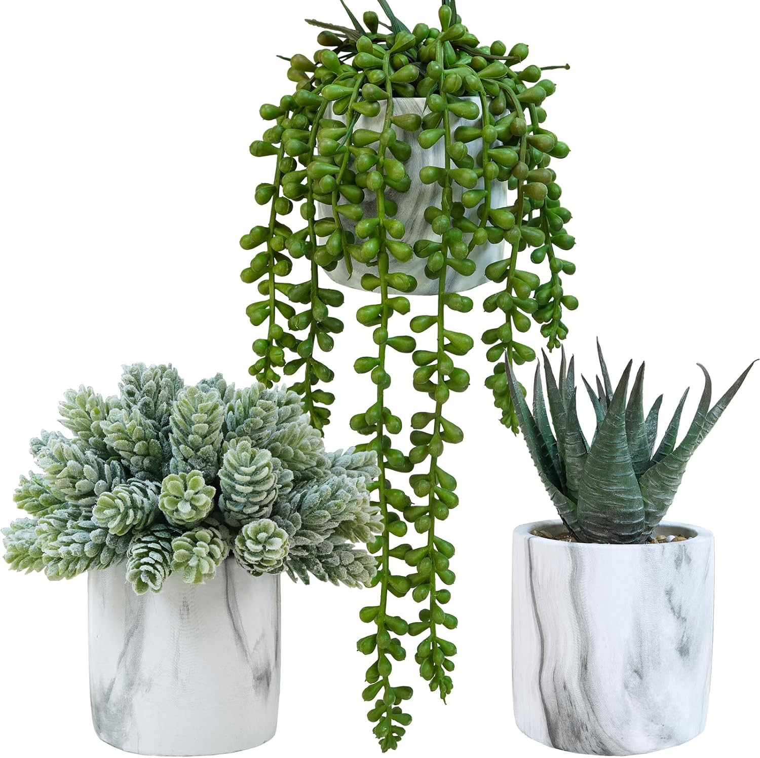 Winlyn Set of 3 Small Artificial Succulent Potted Plants Fake Aloe Hops String of Pearls in Moder... | Amazon (US)