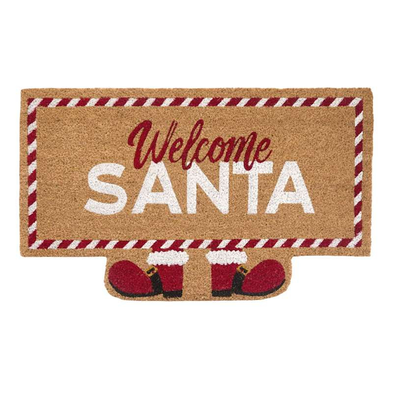 Rudolph & Santa Shaped Natural Coir Mat, 18x30 | At Home