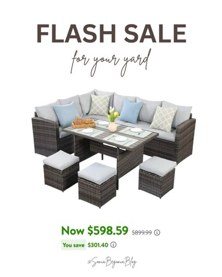 Flash sale on this patio furniture with a couch, table, and three stools! #patioinspo 

#LTKSeasonal #LTKSaleAlert #LTKHome
