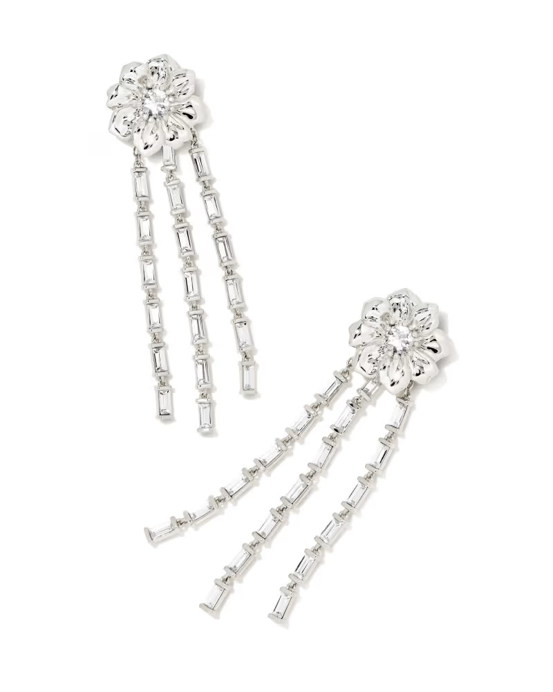 Cameron Bright Silver Statement Earrings in White Crystal | Kendra Scott