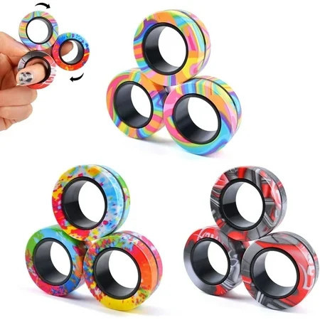 9Pcs Magnet Rings Fidget Toy Set, ADHD Fidget Toys for Adult, Magnets Fidget Spinner Rings for Anxiety Relief, Christmas Stocking Stuffers Gifts for Teen Boy Adults | Walmart (US)