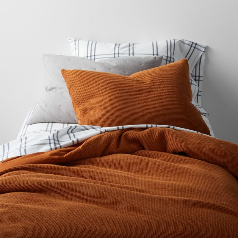 Scoop Modern Organic Waffle Weave Twin Terracotta Kids Duvet Cover + Reviews | Crate & Kids | Crate & Barrel