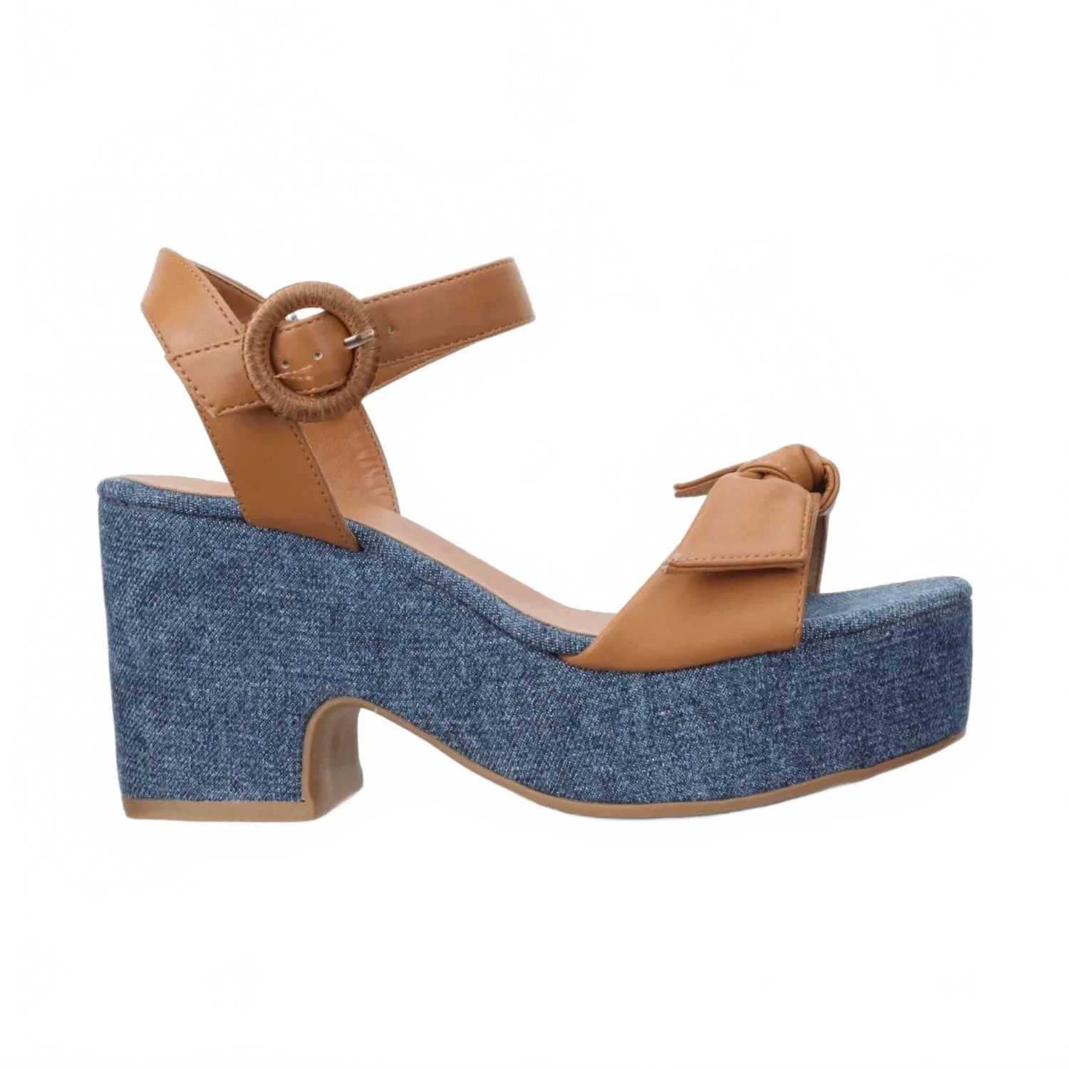 Women's Hazel Platform Bow Sandals In Amber Denim | Shop Simon