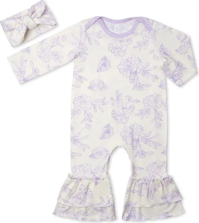 Baby Grey Ruffle Romper & Head Wrap Set | Nordstrom