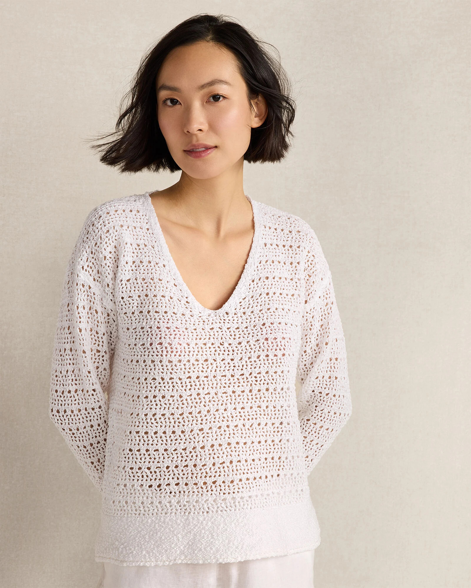 Textured Cotton V-Neck Sweater | Talbots