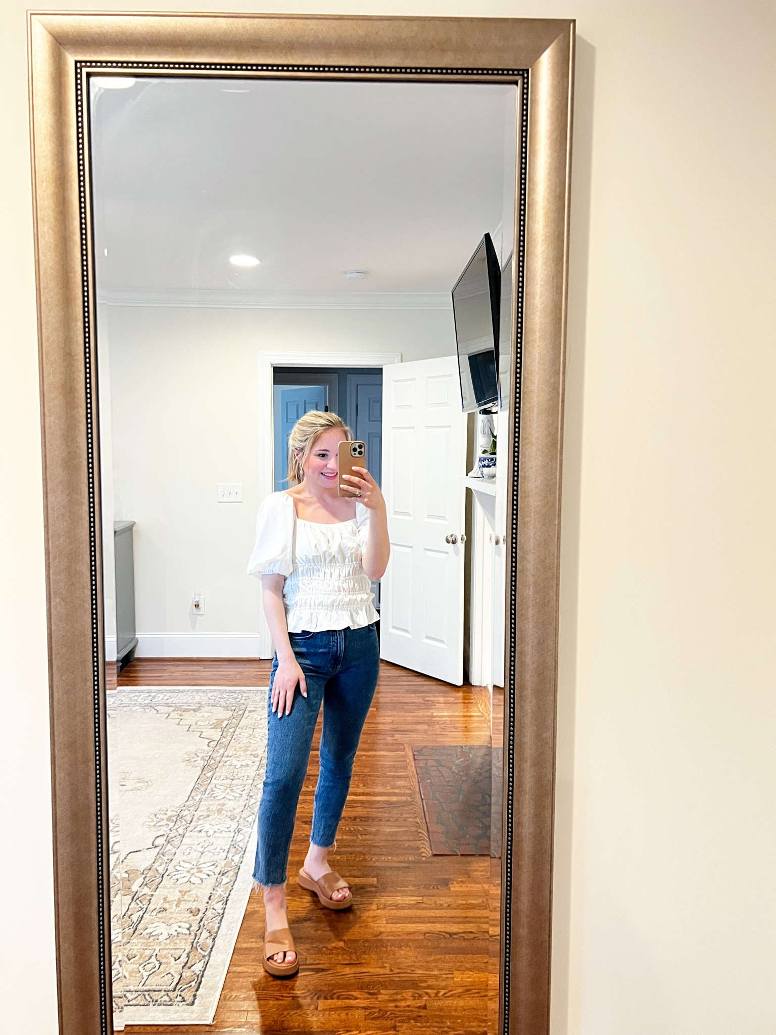 Amazon smoked blouse - fits true to size! Wearing a size small! 

#LTKFind #LTKSeasonal #LTKunder50