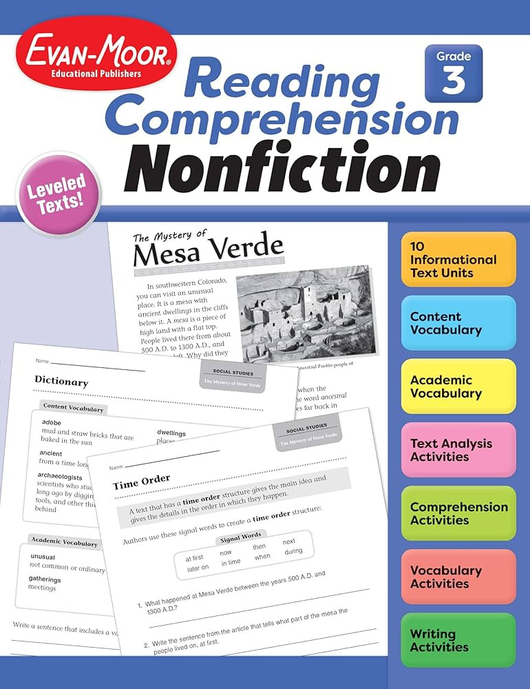 Evan-Moor Reading Comprehension: Nonfiction, Grade 3 - Homeschooling and Classroom Resource Workb... | Amazon (US)