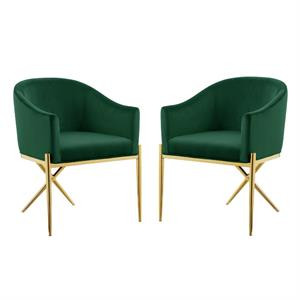 Home Square 2 Piece Upholstered Velvet Dining Chair Set in Green | Cymax