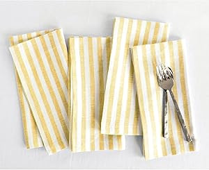 Solino Home Stripe Linen Napkins Set of 4 – 100% Pure Linen Primrose Yellow and White Cloth Nap... | Amazon (US)