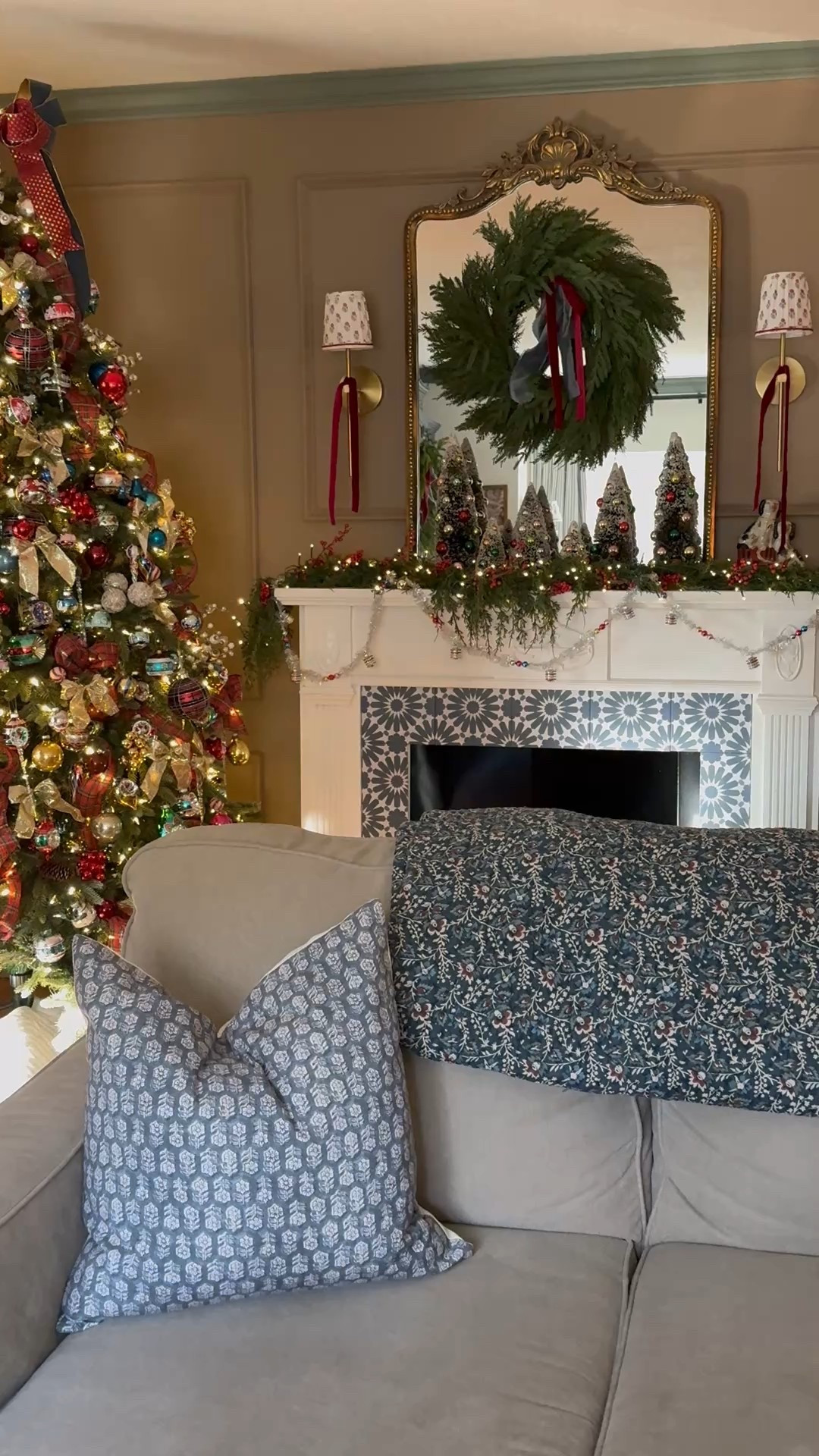 Gold ornate mirror, pleated chandelier lampshades, gold sconce, block print pillow cover, real touch wreathh

#LTKSaleAlert #LTKHoliday #LTKHome