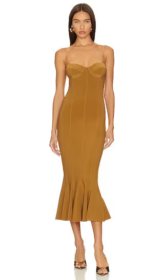 Corset Midi Dress in Woods Light Brown Midi Dress Midi Wedding Guest Dress Midi Cocktail Dress Midi | Revolve Clothing (Global)
