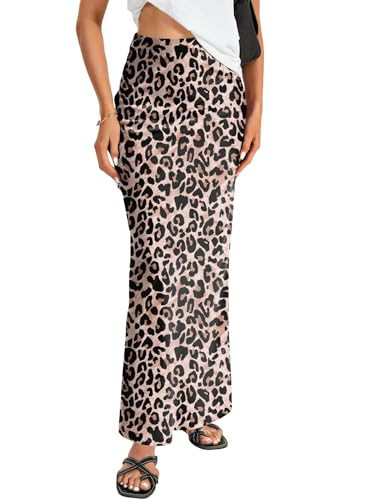 Vrtige Women's Satin Silky A Line High Waist Flowy Maxi Long Skirt Leopard Print X-Small | Amazon (US)
