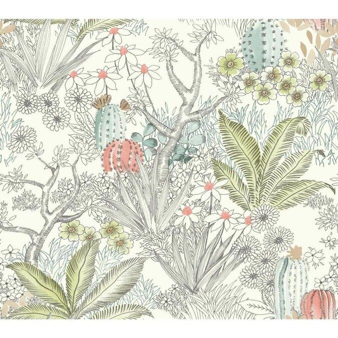 York Wallcoverings Outdoors In 60.75-sq ft Gray Paper Floral Prepasted Soak and Hang Wallpaper Lo... | Lowe's
